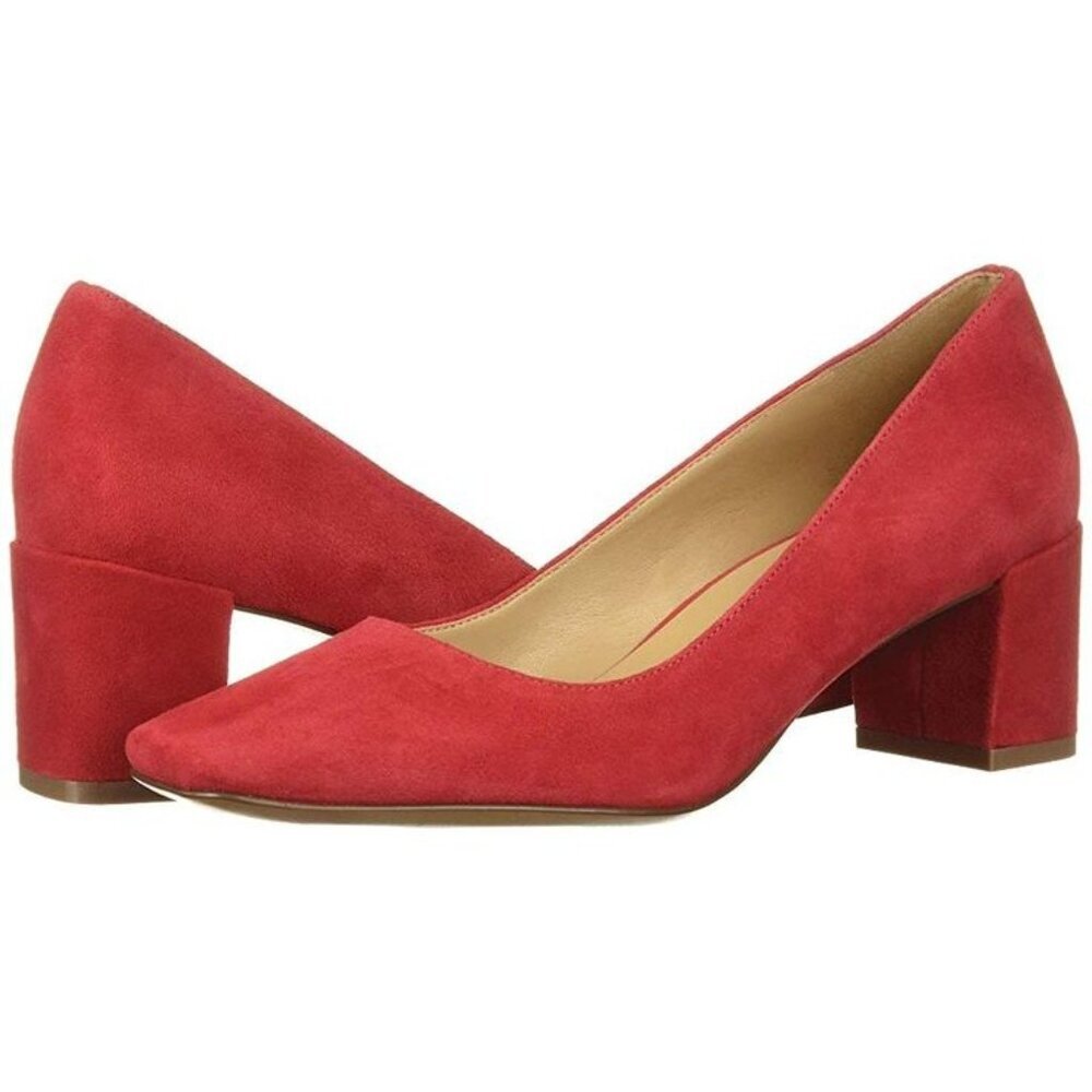 Naturalizer Red Suede Block Heel Pumps